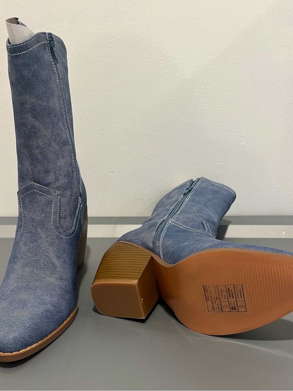 Never Worn Blue Denim Western Ankle Boots - Women - Picture 3 of 3